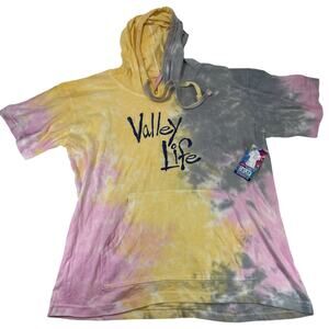 Isaac's Designs NWT Valley Life Tie Dye Hoodie Shirt L Pastel Pink Yellow Gray